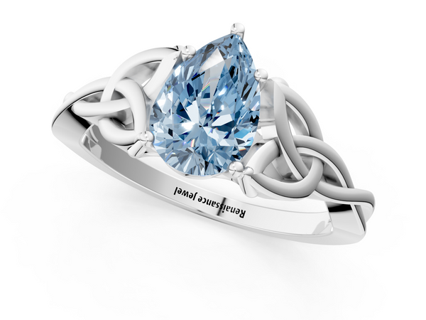 Platinum Pear-Shaped Celtic Knot Solitaire Engagement Ring Setting for Fancy Blue Center