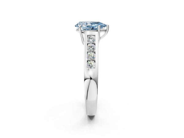 Platinum Fancy Blue Pear  Solitaire Channel-Set Diamond Engagement Ring with Four-Prong Setting