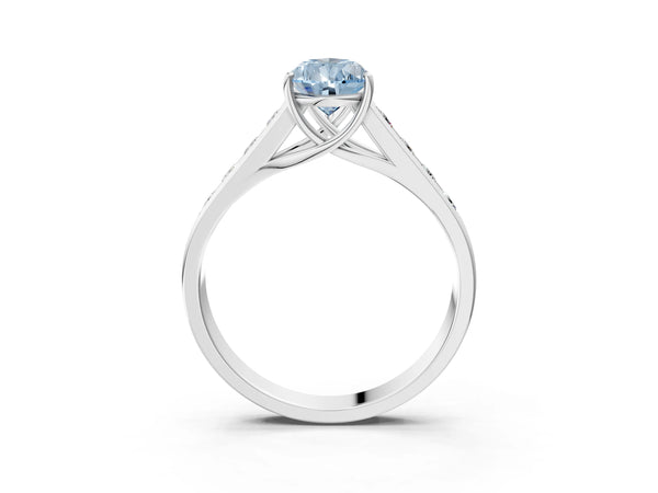 Platinum Fancy Blue Pear  Solitaire Channel-Set Diamond Engagement Ring with Four-Prong Setting