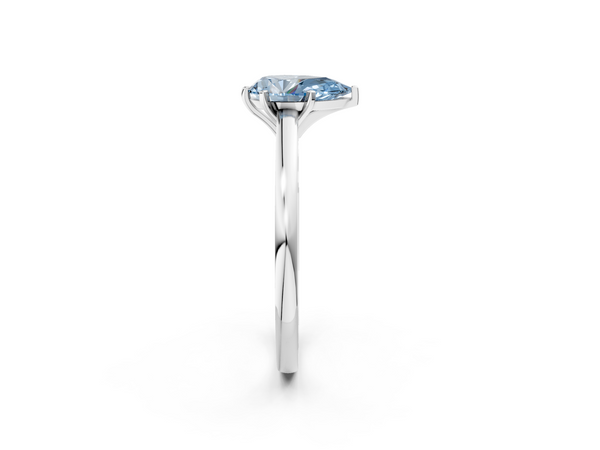 White gold Fancy Blue Pear  Solitaire Diamond Engagement Ring with Four-Prong Setting on a Classic Band