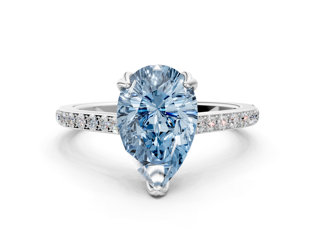 White gold Fancy Blue Pear  Solitaire Diamond Engagement Ring with Pave Band and Six-Prong Setting_20