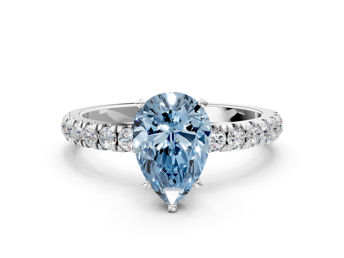 White gold Fancy Blue Pear  Solitaire Diamond Pavé Band with Four-Prong Setting_28