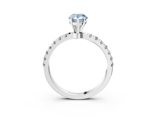 Platinum Fancy Blue Pear Cut Diamond Solitaire Ring with Pavé Accents and Four-Prong Setting