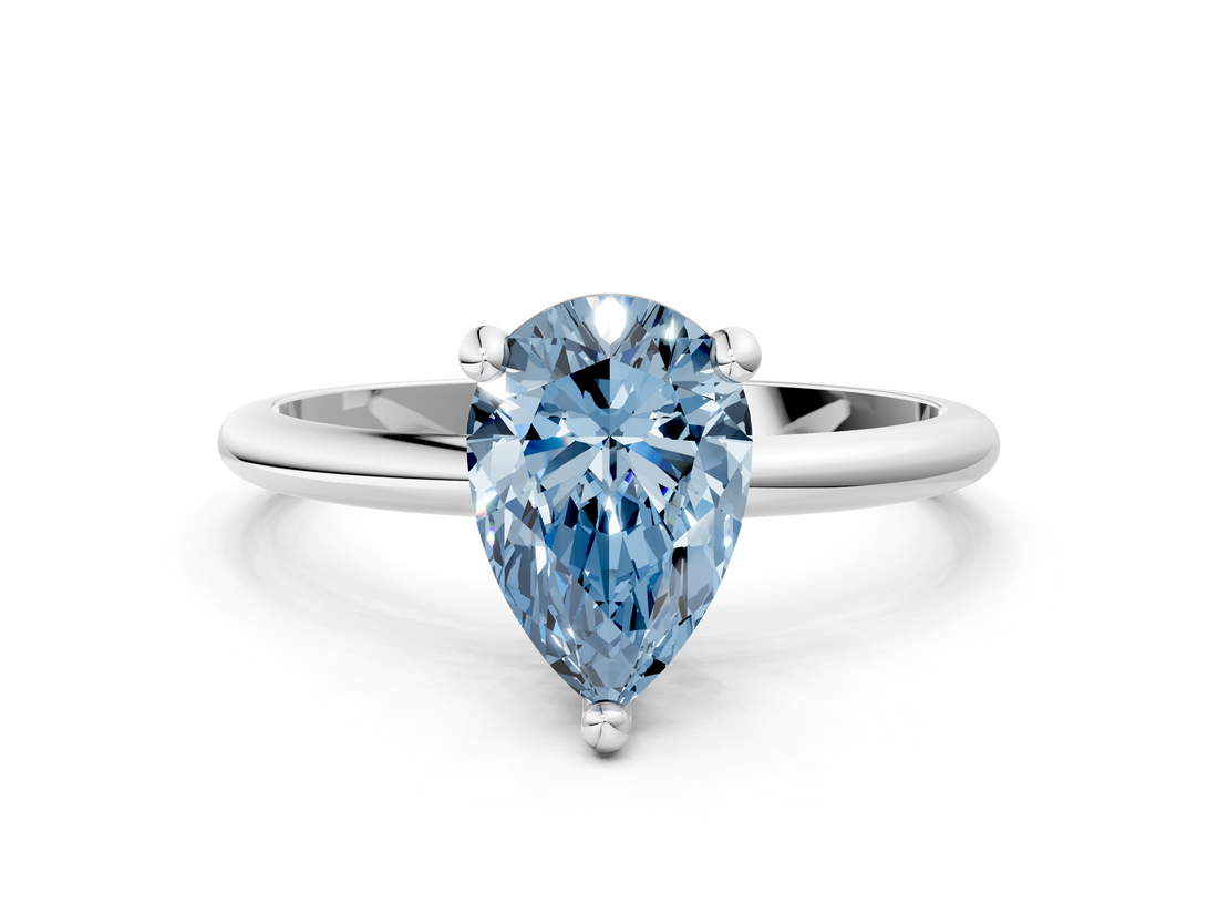 White gold Fancy Blue Pear  Solitaire Diamond Ring with 4-Prong Setting on a Classic Band_3