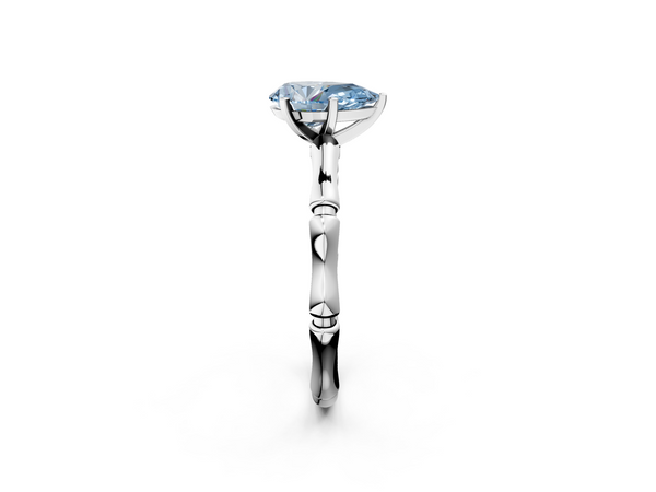 Platinum Fancy Blue Pear  Solitaire Diamond Ring with Bamboo Band and Four-Prong Setting
