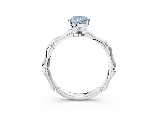 Platinum Fancy Blue Pear  Solitaire Diamond Ring with Bamboo Band and Four-Prong Setting
