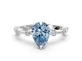 White gold Fancy Blue Pear  Solitaire Diamond Ring with Bezel Set Side Stones and Prong Setting_3