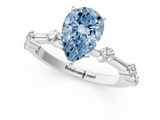 White gold Fancy Blue Pear  Solitaire Diamond Ring with Bezel Set Side Stones and Prong Setting_4