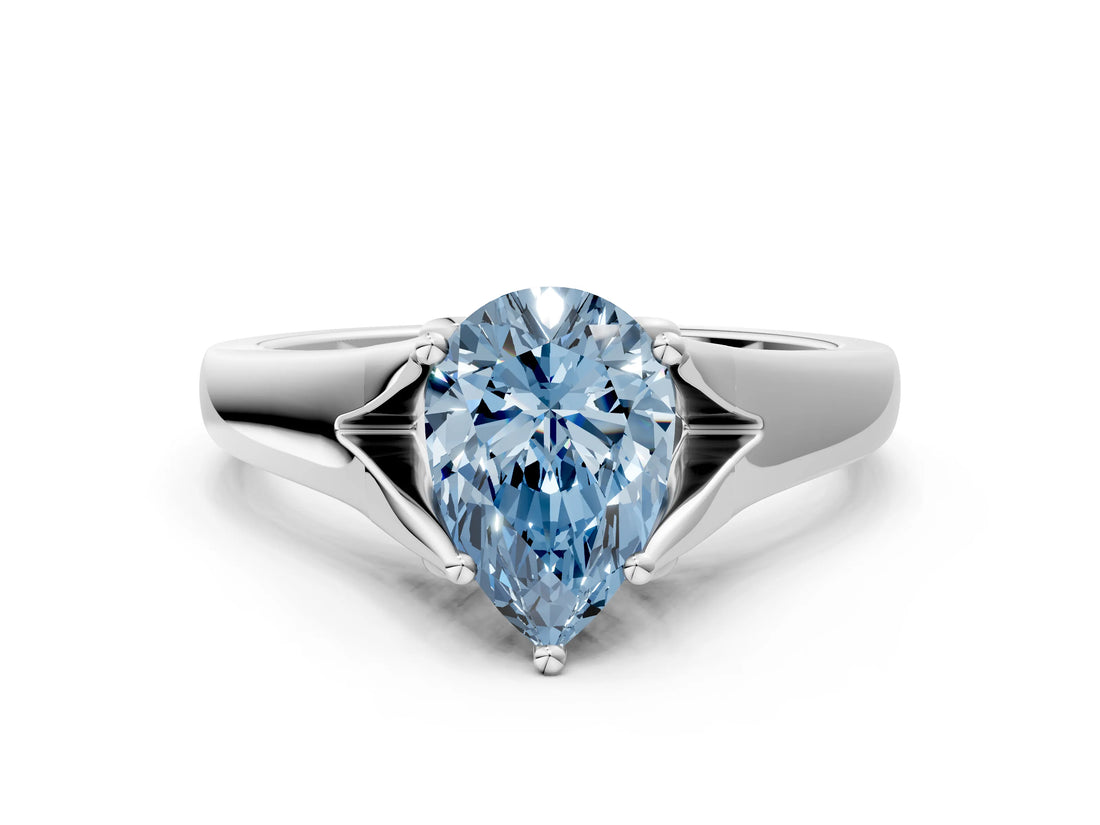 White gold Fancy Blue Pear  Solitaire Diamond Ring with Cathedral Band and Four-Prong Setting_66