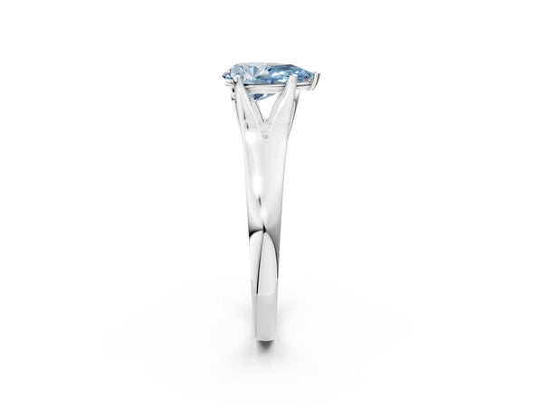 Platinum Fancy Blue Pear  Solitaire Diamond Ring with Cathedral Band and Four-Prong Setting