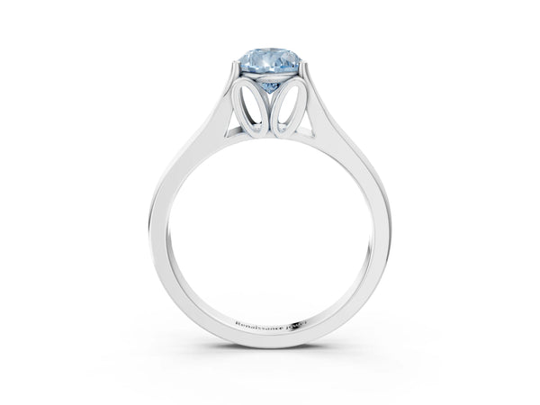 Platinum Fancy Blue Pear  Solitaire Diamond Ring with Cathedral Band and Four-Prong Setting