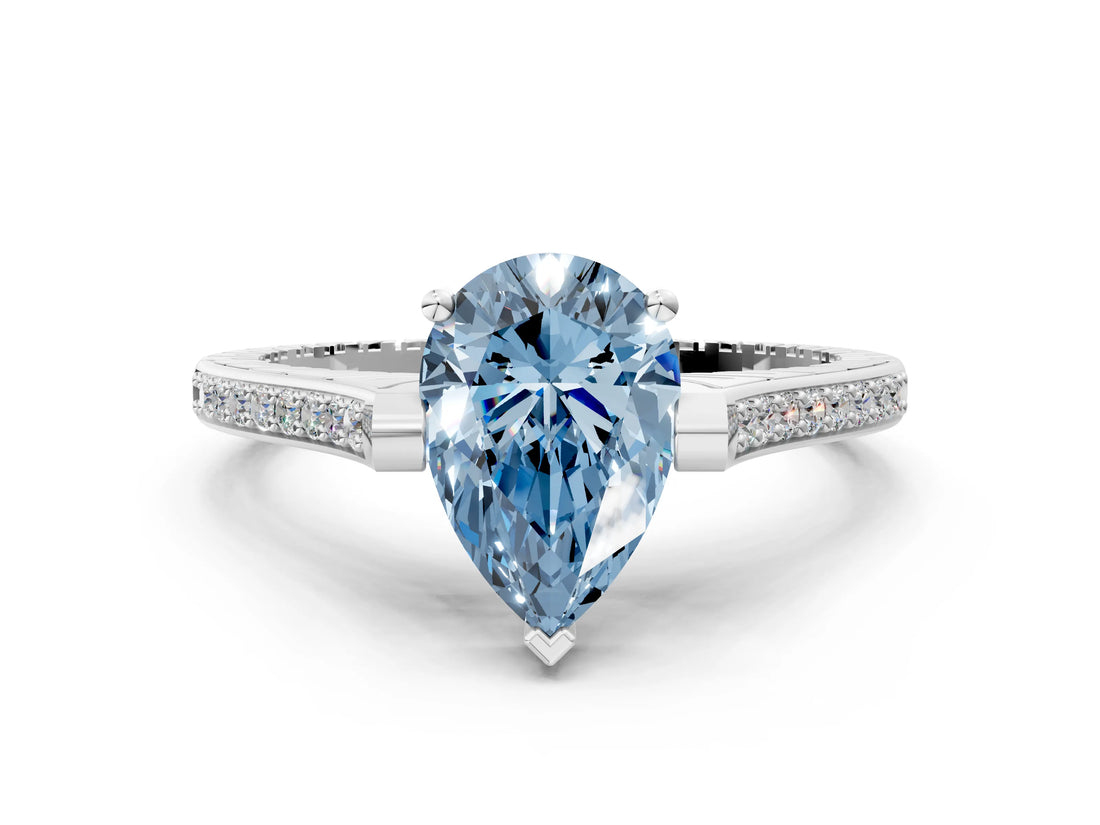 White gold Fancy Blue Pear  Solitaire Diamond Ring with Channel Set Band and Bezel Prong Setting_56