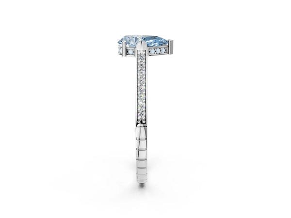 Platinum Fancy Blue Pear  Solitaire Diamond Ring with Channel Set Band and Bezel Prong Setting