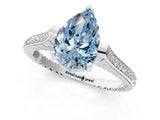 White gold Fancy Blue Pear  Solitaire Diamond Ring with Channel Set Band and Bezel Prong Setting_62