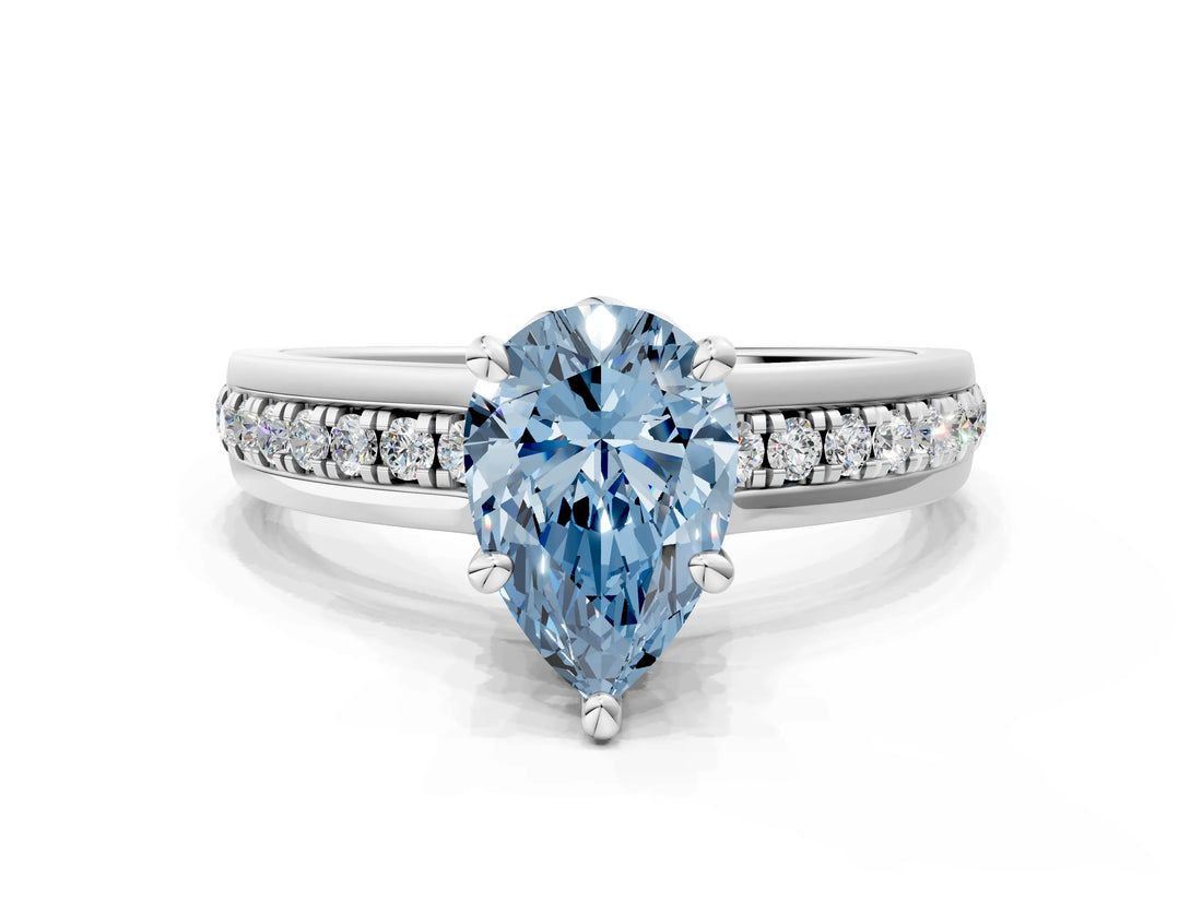 White gold Fancy Blue Pear  Solitaire Diamond Ring with Channel Set Band and Six-Prong Setting_68
