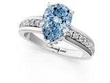White gold Fancy Blue Pear  Solitaire Diamond Ring with Channel Set Band and Six-Prong Setting_69