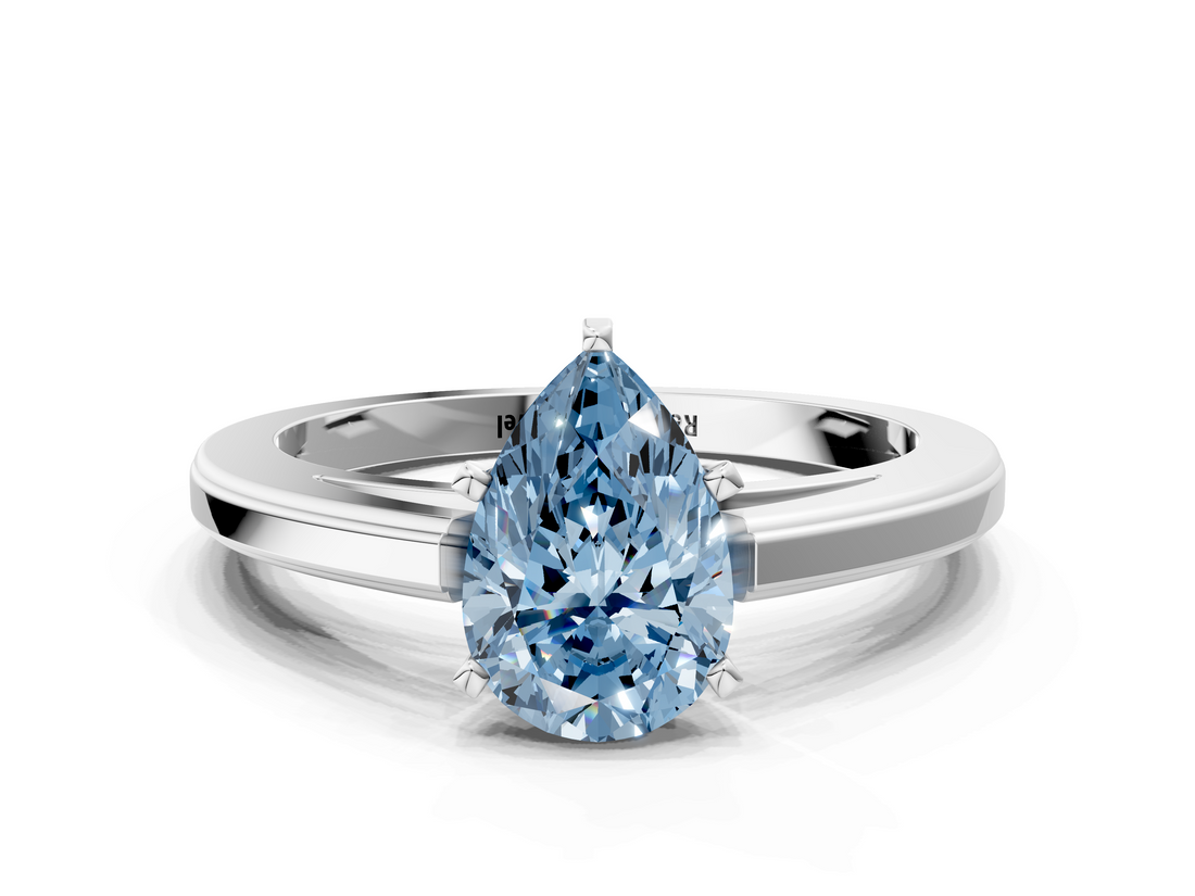 White gold Fancy Blue Pear  Solitaire Diamond Ring with Four-Prong Setting and Classic Band_3