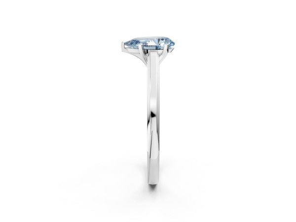 Platinum Fancy Blue Pear  Solitaire Diamond Ring with Four-Prong Setting and Classic Band