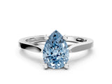 White gold Fancy Blue Pear  Solitaire Diamond Ring with Four-Prong Setting and Tapered Band 1