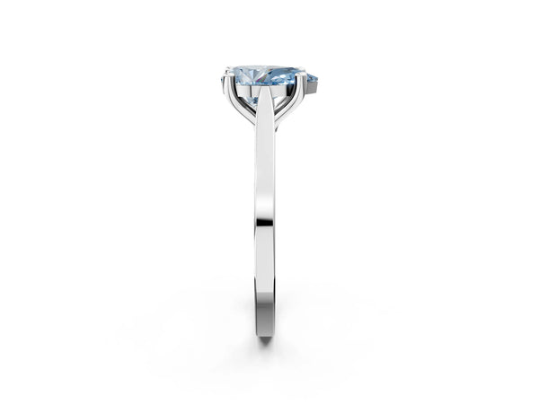 White gold Fancy Blue Pear  Solitaire Diamond Ring with Four-Prong Setting and Tapered Band