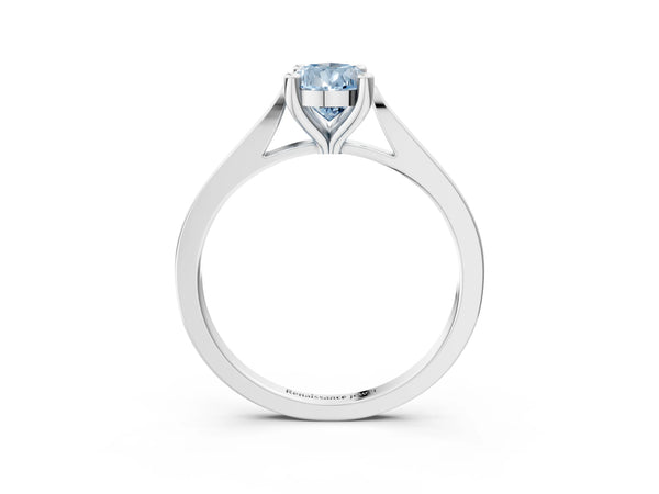 White gold Fancy Blue Pear  Solitaire Diamond Ring with Four-Prong Setting and Tapered Band