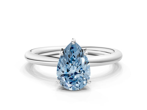Sterling Silver Pear-Shaped Low Set Solitaire Engagement Ring Setting for Fancy Blue Center