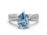 White gold Fancy Blue Pear  Solitaire Diamond Ring with Milgrain Pavé Band and Four-Prong Setting_38
