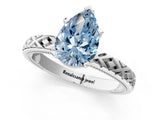 White gold Fancy Blue Pear  Solitaire Diamond Ring with Milgrain and Black Enamel X Pattern Band_173