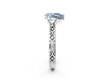 White gold Fancy Blue Pear  Solitaire Diamond Ring with Milgrain and Black Enamel X Pattern Band_174