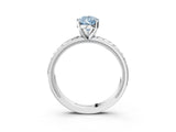 White gold Fancy Blue Pear  Solitaire Diamond Ring with Milgrain and Black Enamel X Pattern Band_174