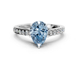 White gold Fancy Blue Pear  Solitaire Diamond Ring with Pavé Band and Four-Prong Setting_82