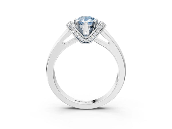 White gold Fancy Blue Pear  Solitaire Diamond Ring with Pave Band and Six-Prong Setting