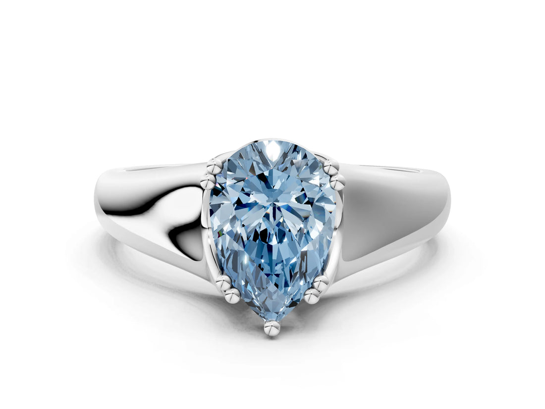 White gold Fancy Blue Pear  Solitaire Diamond Ring with Six-Prong Cathedral Setting_32