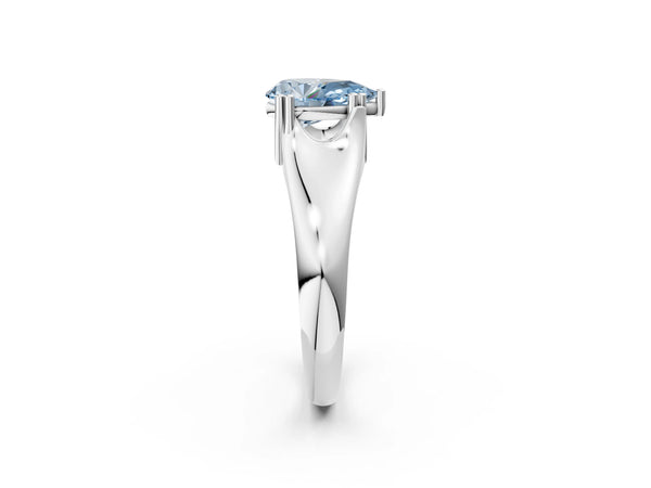 White gold Fancy Blue Pear Cut Diamond Solitaire Ring with Wide Band and Prong Setting