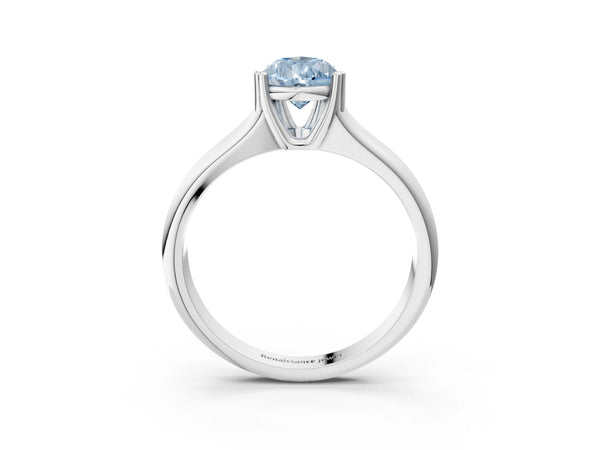White gold Fancy Blue Pear Cut Diamond Solitaire Ring with Wide Band and Prong Setting