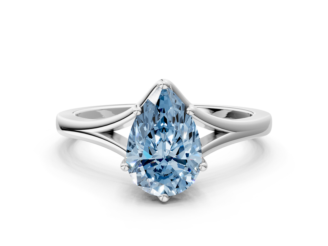 White gold Fancy Blue Pear  Solitaire Diamond Ring with Six-Prong Setting and Tapered Band_17