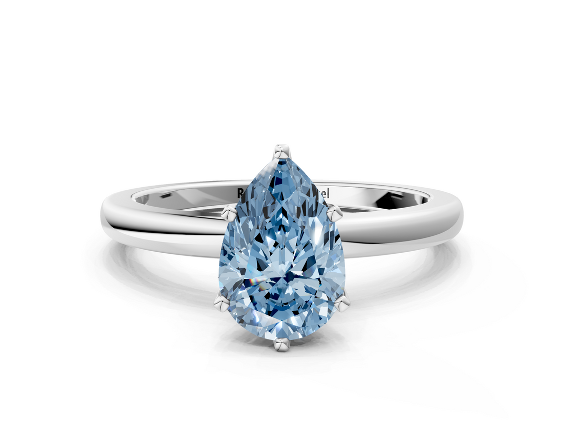 White gold Fancy Blue Pear  Solitaire Diamond Ring with Six-Prong Setting on a Classic Band_3