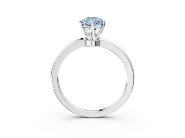 Platinum Fancy Blue Pear  Solitaire Diamond Ring with Six-Prong Setting on a Classic Band