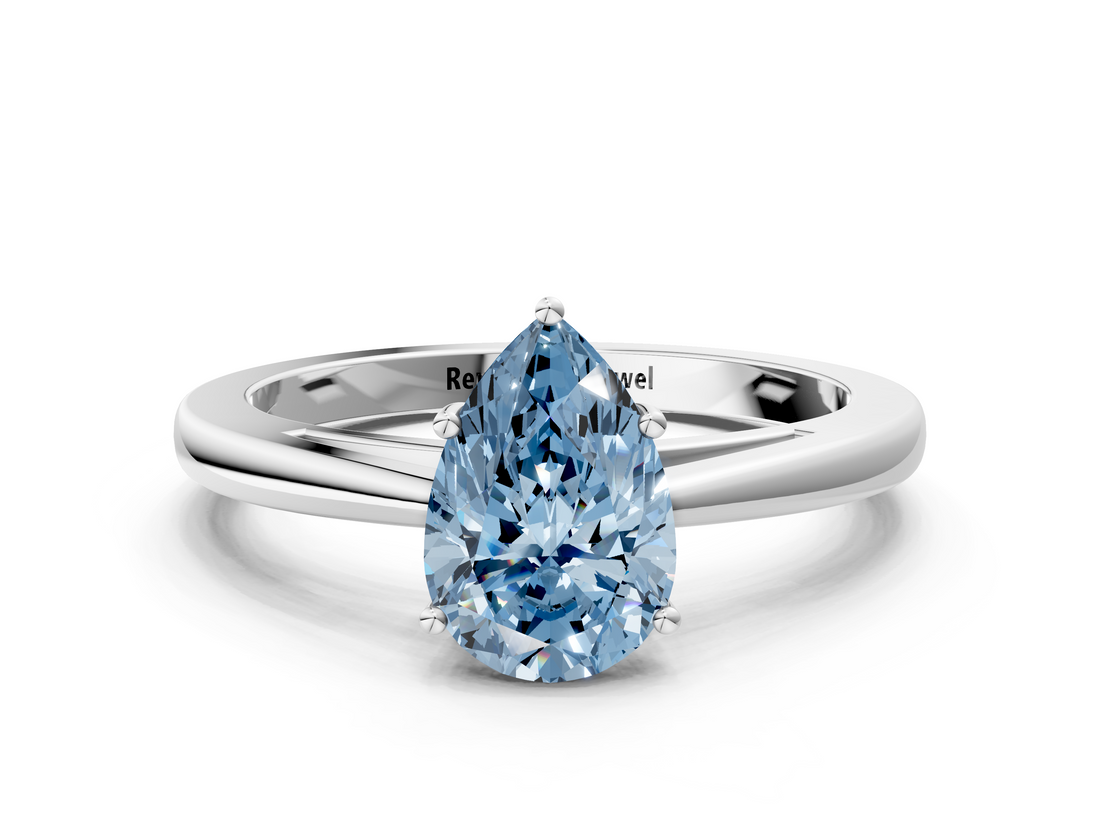 White gold Fancy Blue Pear  Solitaire Diamond Ring with Split Shank and Four-Prong Setting_20