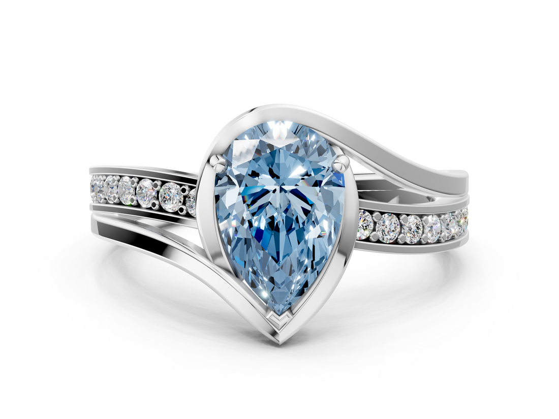 White gold Fancy Blue Pear  Solitaire Diamond Ring with Split Shank and Prong Setting_42