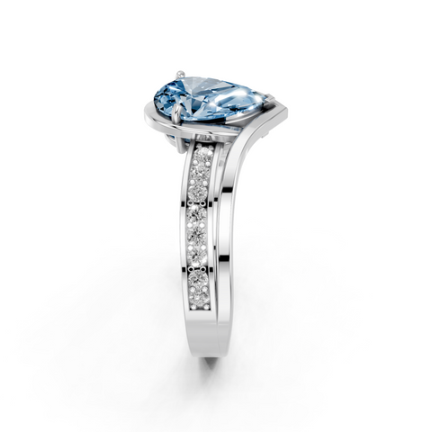 White gold Fancy Blue Pear  Solitaire Diamond Ring with Split Shank and Prong Setting_4