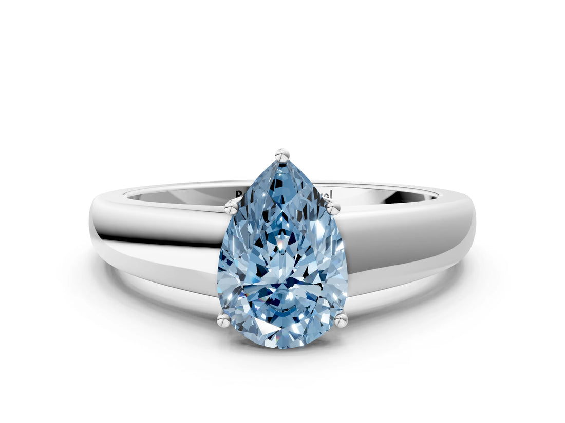 White gold Fancy Blue Pear  Solitaire Diamond Ring with Tapered Band and Four-Prong Setting_49