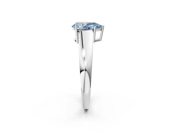 White gold Fancy Blue Pear  Solitaire Diamond Ring with Tapered Band and Four-Prong Setting