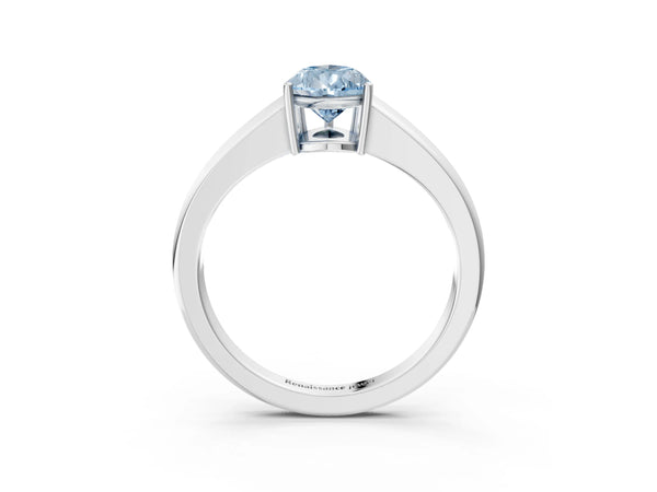 White gold Fancy Blue Pear  Solitaire Diamond Ring with Tapered Band and Four-Prong Setting