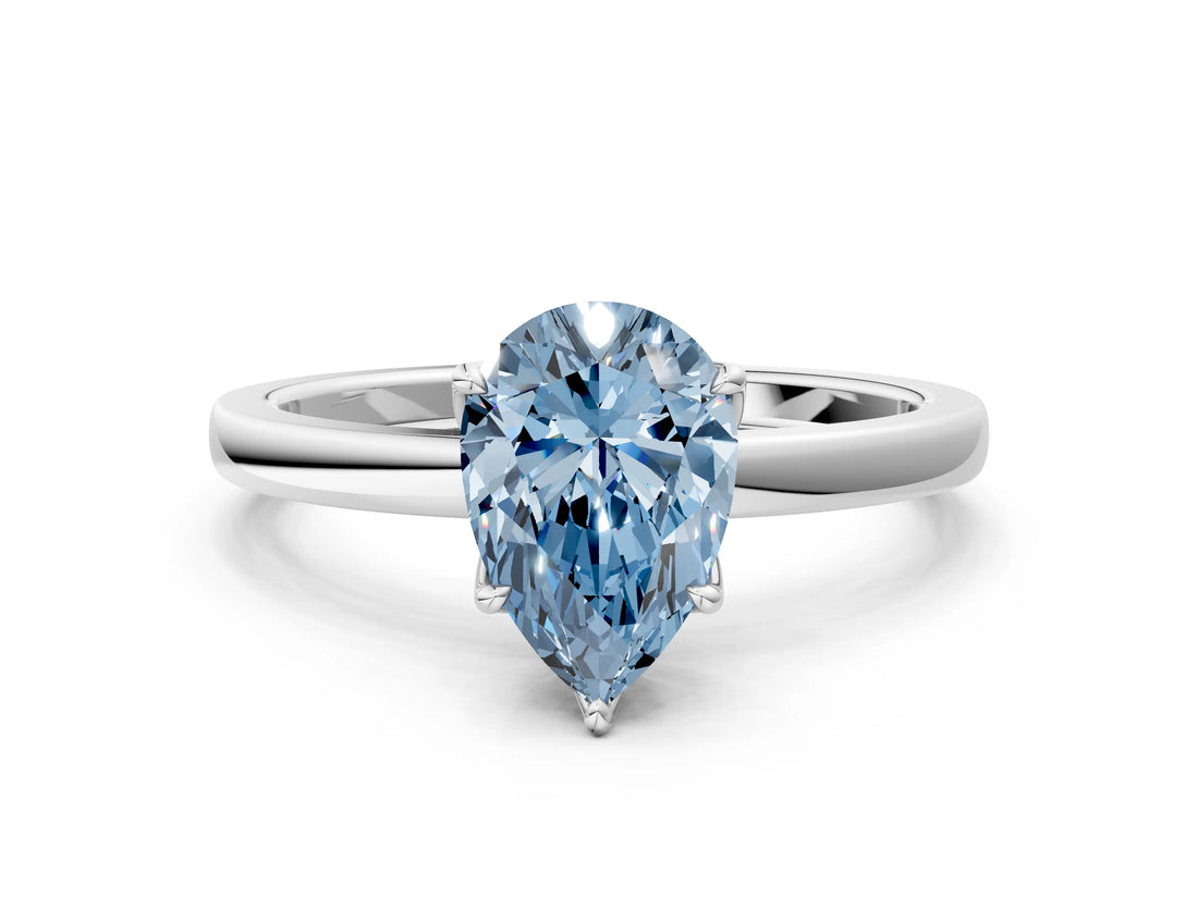 White gold Fancy Blue Pear  Solitaire Diamond Ring with Thin Band and Four-Prong Setting_84