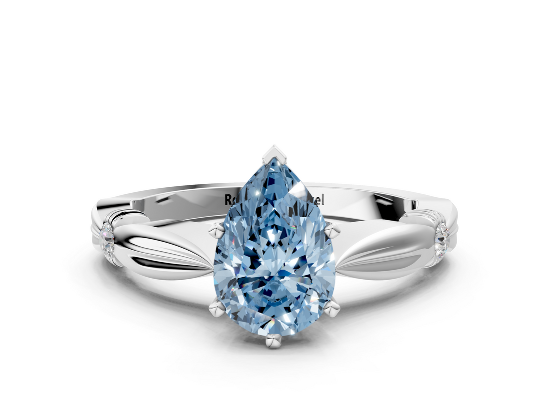 White gold Fancy Blue Pear  Solitaire Diamond Twisted Band with Four-Prong Setting_76
