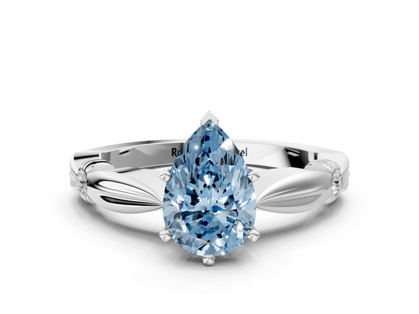 White gold Fancy Blue Pear  Solitaire Diamond Twisted Band with Four-Prong Setting