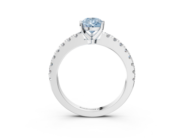 Platinum Fancy Blue Pear  Solitaire Diamond with Pavé Band and Four-Prong Setting