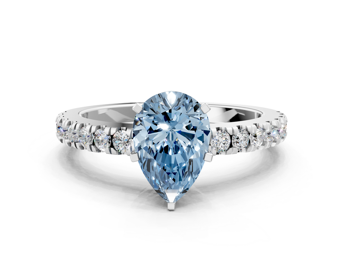 White gold Fancy Blue Pear  Solitaire Diamond with Pavé Band and Four-Prong Setting_69