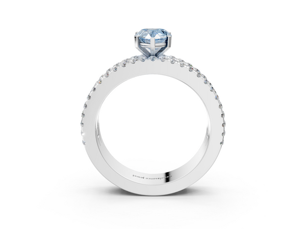 White gold Fancy Blue Pear Cut Diamond Solitaire Ring with Pavé and Channel Set Band